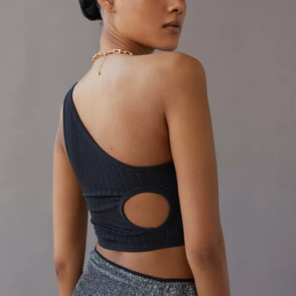 Asymmetric Black Juniper one shoulder cut out tank top - Picture 6 of 6